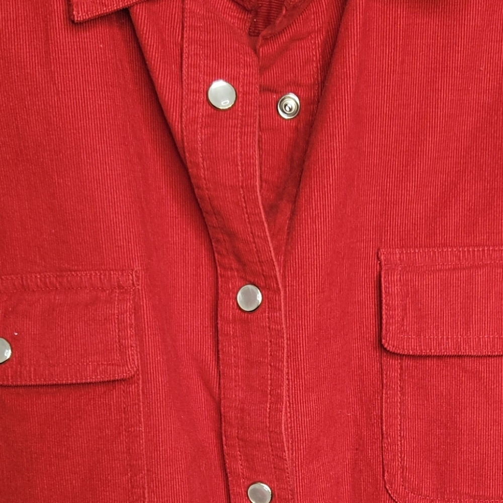 #131 Marsh Landing II Blues- Red Corduroy Snap Closure Top- Sz.1X - Picture 6 of 6